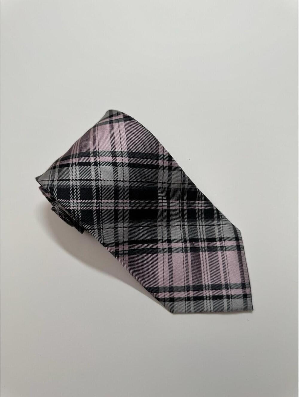 Chaps‎ 100% Silk Tie In Pink And Grey Plaid
